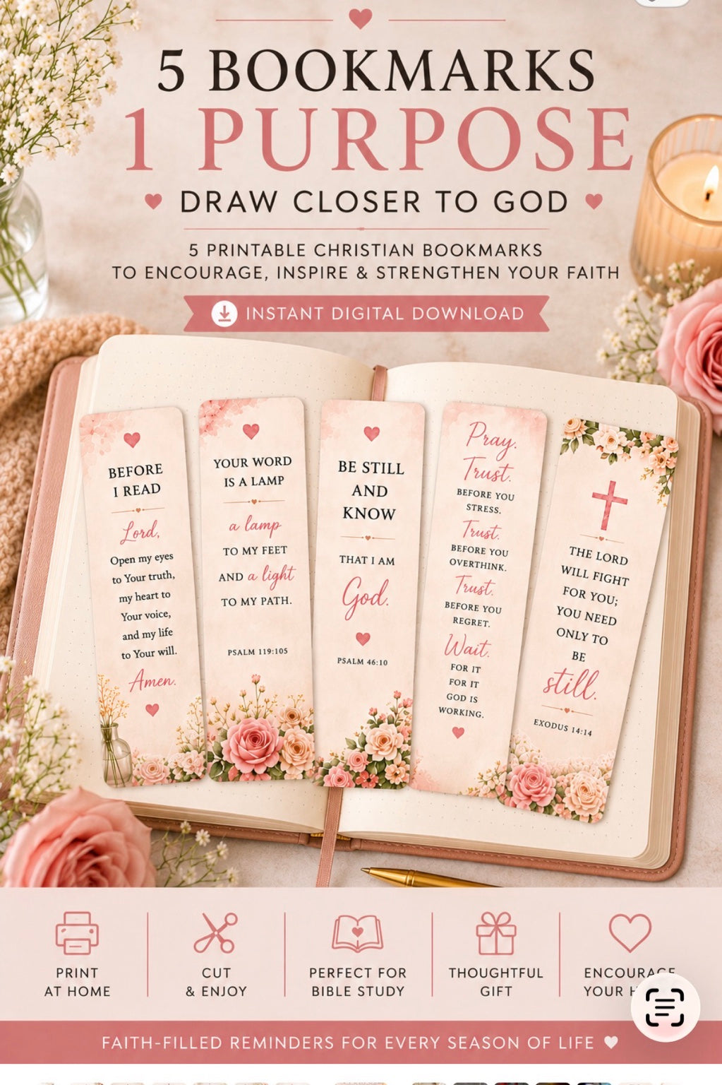 Faith Bookmark Set – Printable Christian Bookmarks (Set of 5)