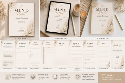 Mind Reset Planner | Printable Daily Planner | Digital Wellness Journal | PDF Download
