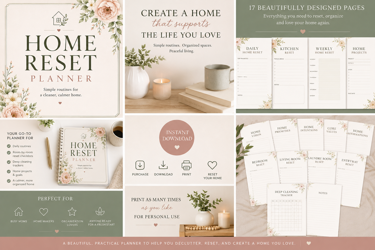 Home Reset Planner | Printable Home Organization Planner | Cleaning Checklist | Digital Download