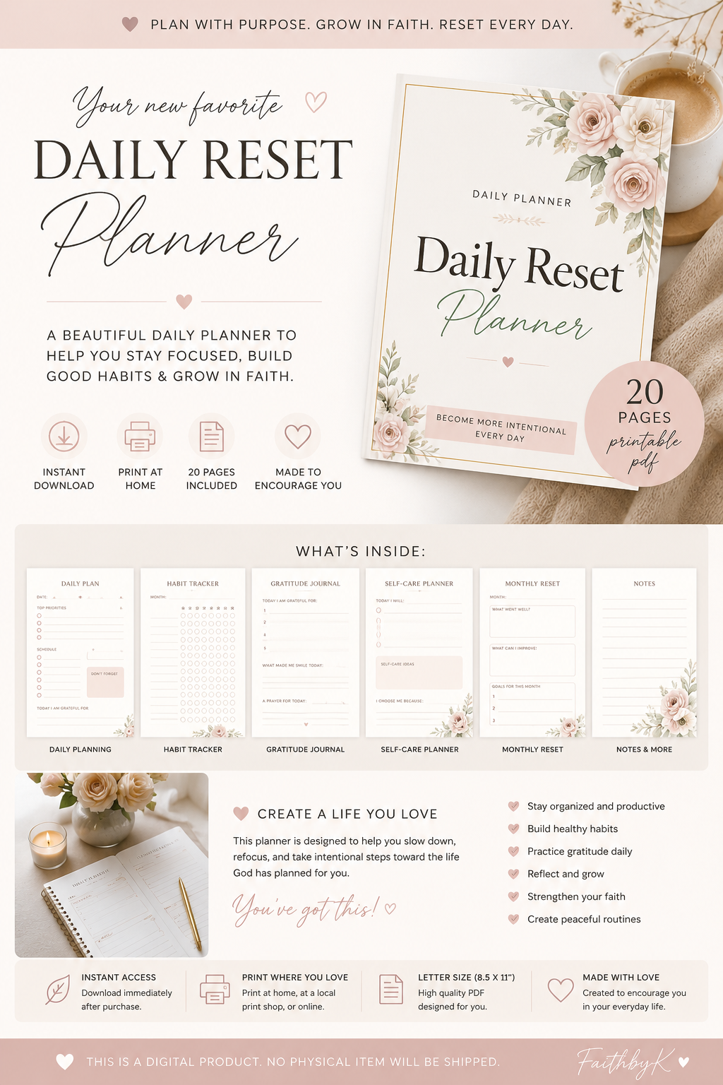 Daily Reset Planner | Printable Digital Planner | PDF Download
