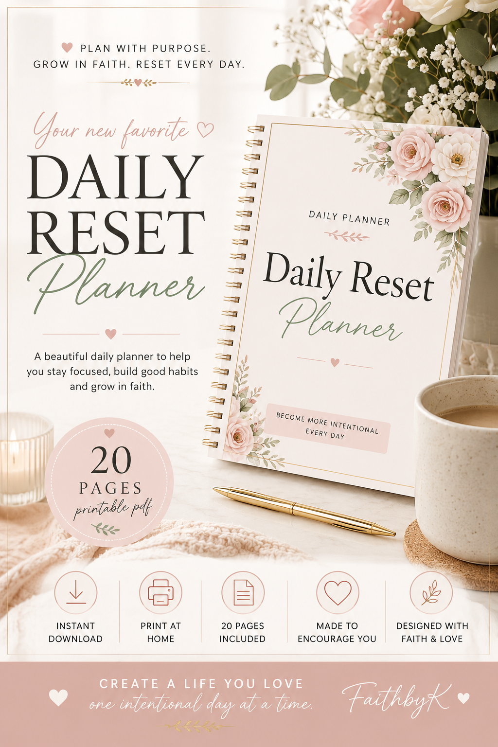 Daily Reset Planner | Printable Digital Planner | PDF Download