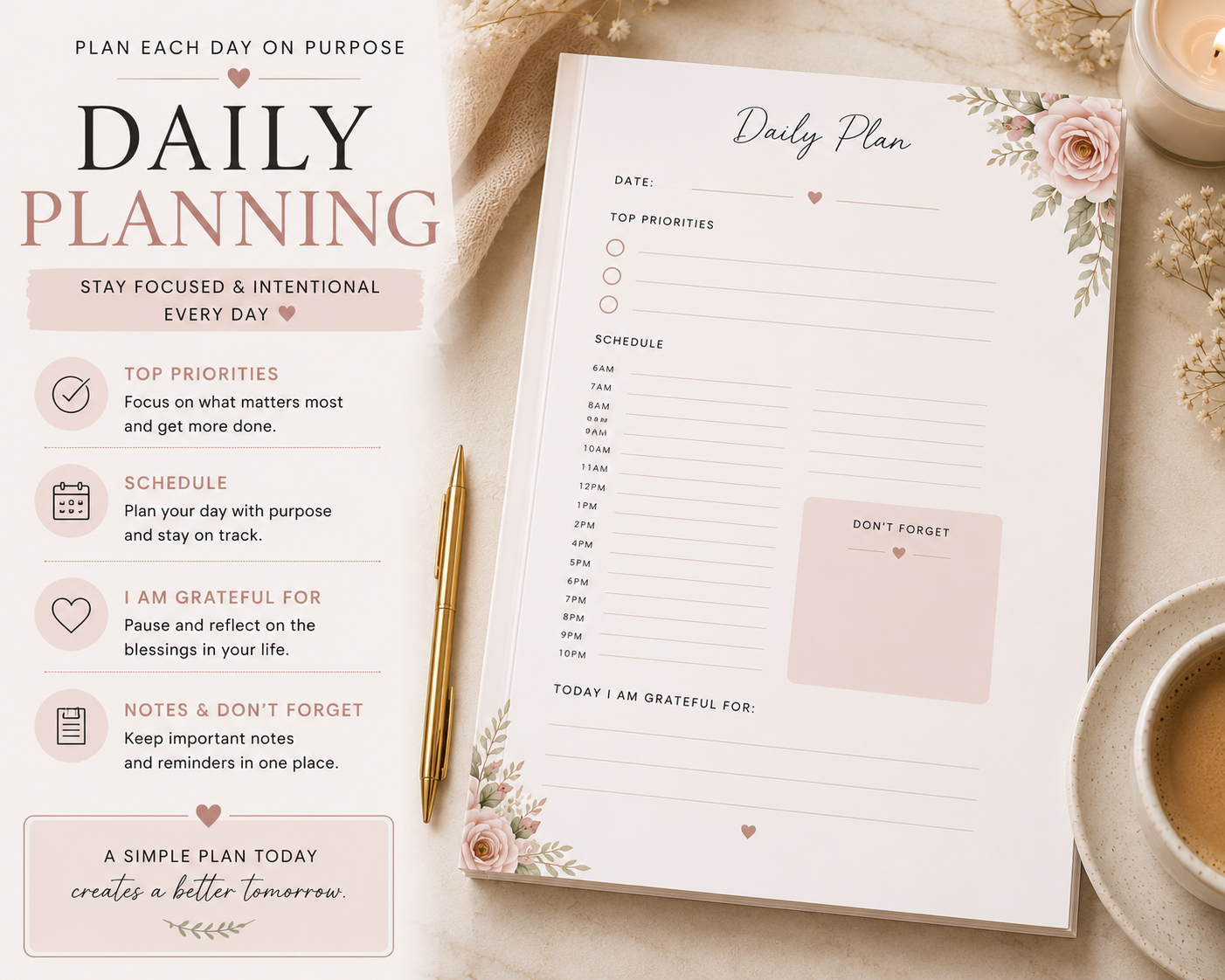 Daily Reset Planner | Printable Digital Planner | PDF Download
