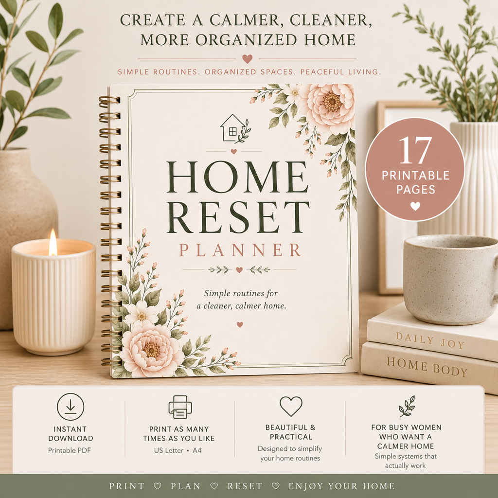 Home Reset Planner | Printable Home Organization Planner | Cleaning Checklist | Digital Download