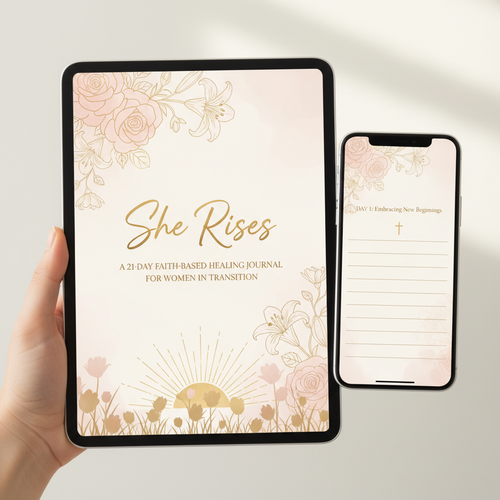 She Rises: A 21-Day Faith-Based Healing Journal for Women in Transition - digital journal mockup